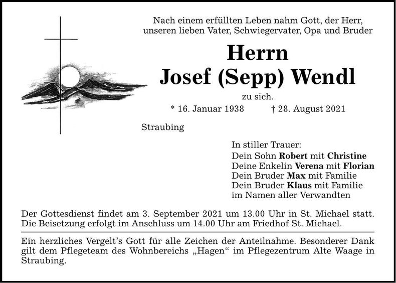 Traueranzeige Josef Wendl