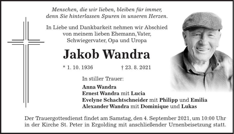 Traueranzeige Jakob Wandra