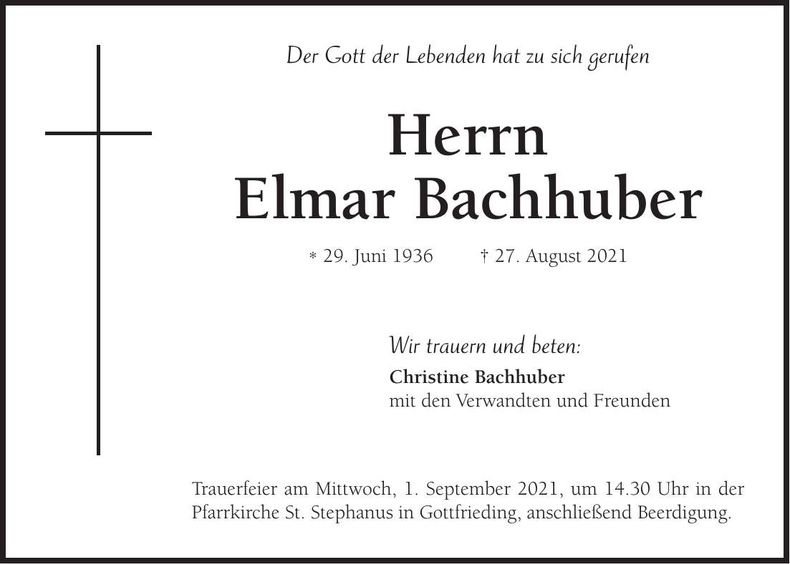 Traueranzeige Elmar Bachhuber