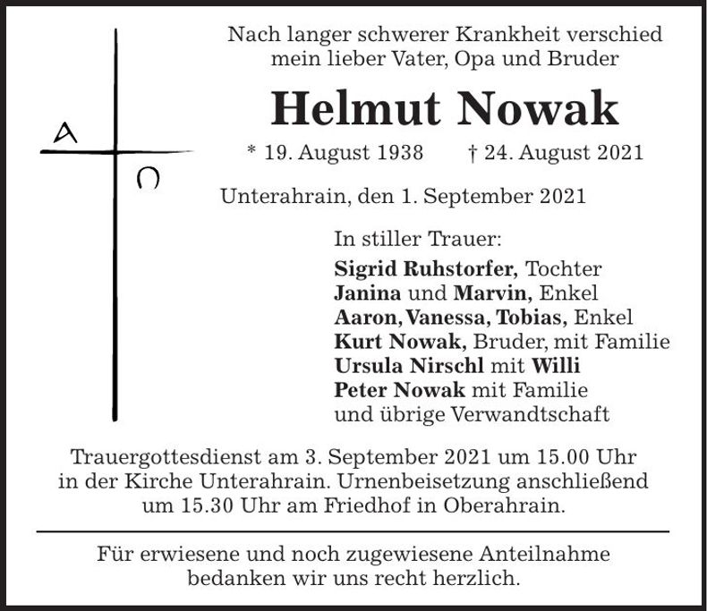 Traueranzeige Helmut Nowak