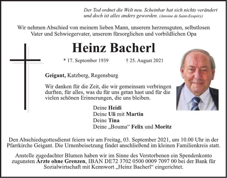 Traueranzeige Heinz Bacherl