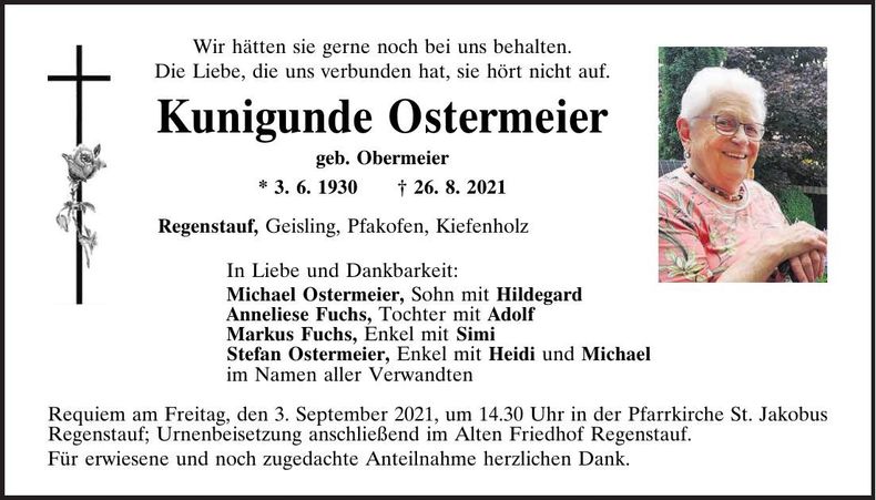 Traueranzeige Kunigunde Ostermeier