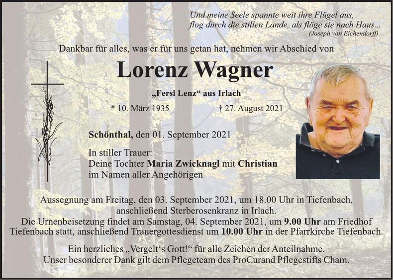 Traueranzeige Lorenz Wagner