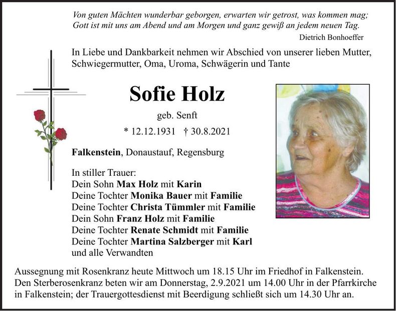 Traueranzeige Sofie Holz