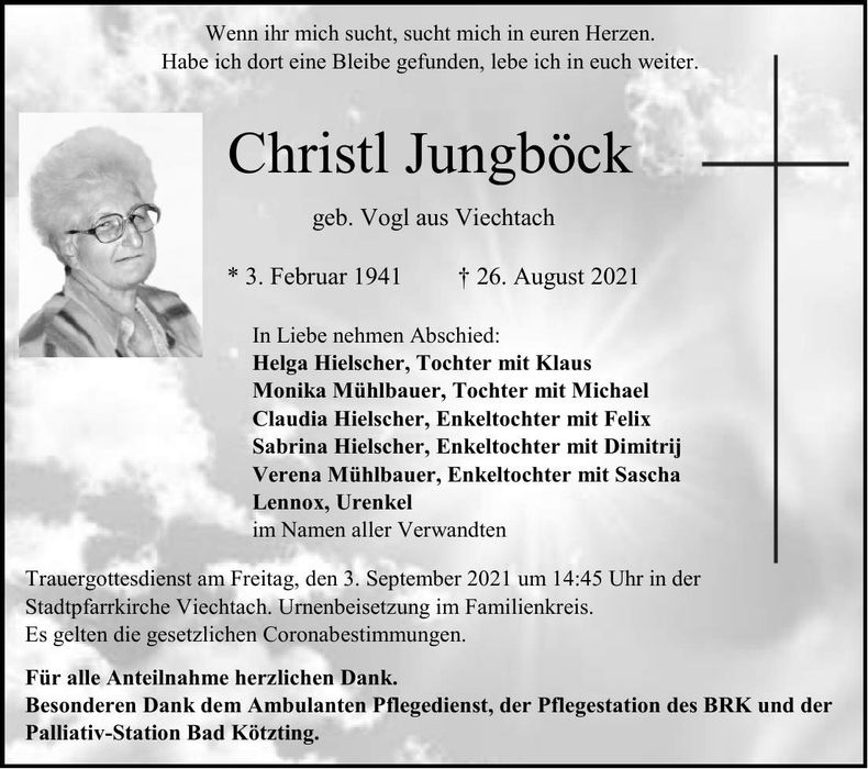 Traueranzeige Jungböck Christl