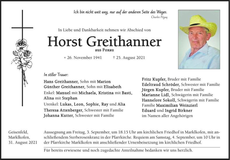 Traueranzeige Horst Greithanner
