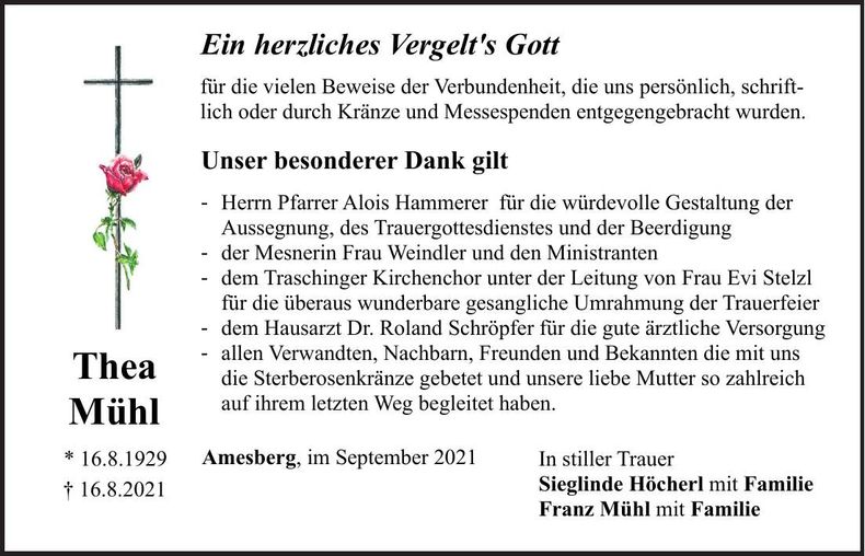 Traueranzeige Thea Mühl