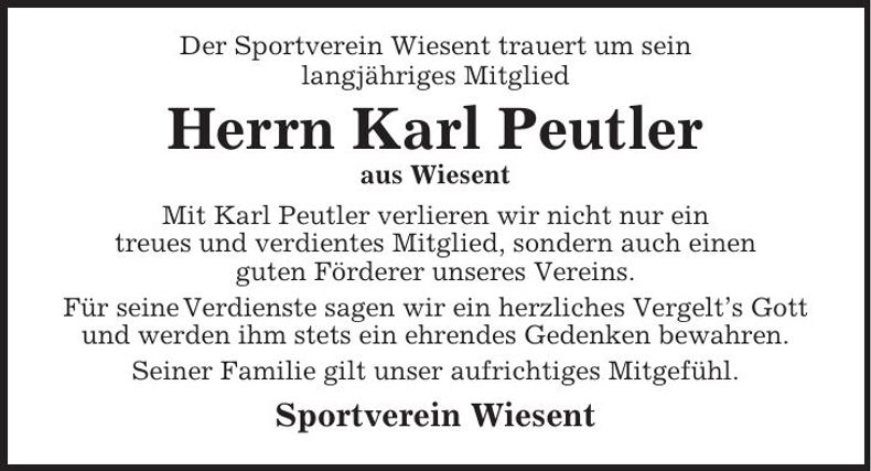 Traueranzeige Karl Peutler