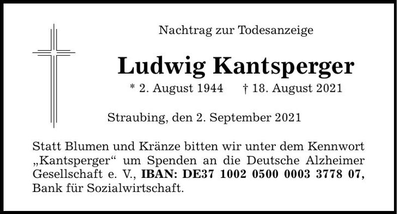 Traueranzeige Ludwig Kantsperger