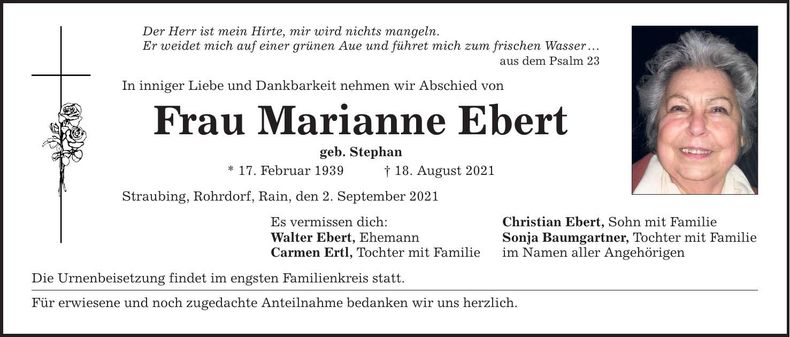 Traueranzeige Marianne Ebert