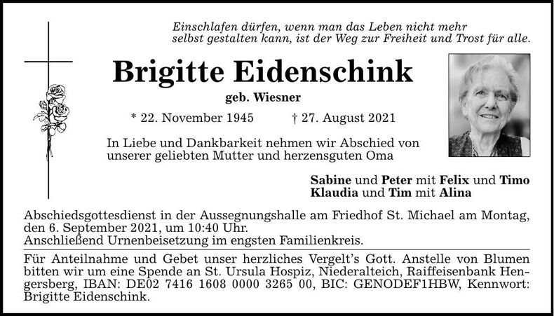 Traueranzeige Brigitte Eidenschink