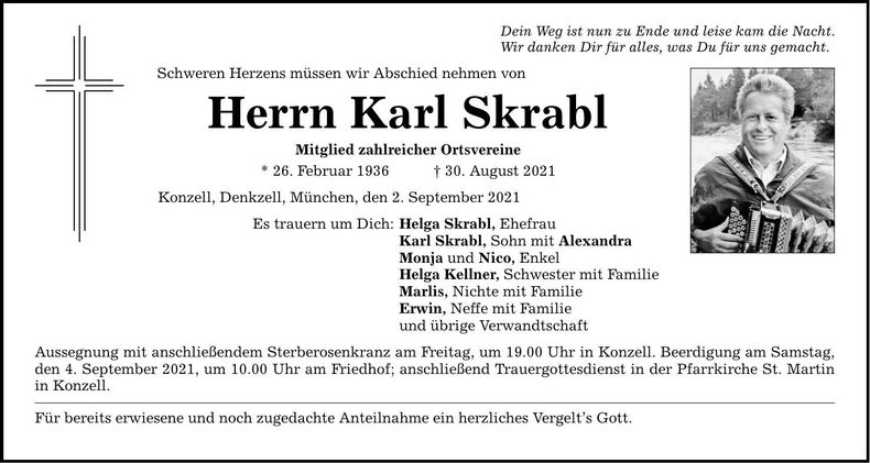 Traueranzeige Helga Skrabl