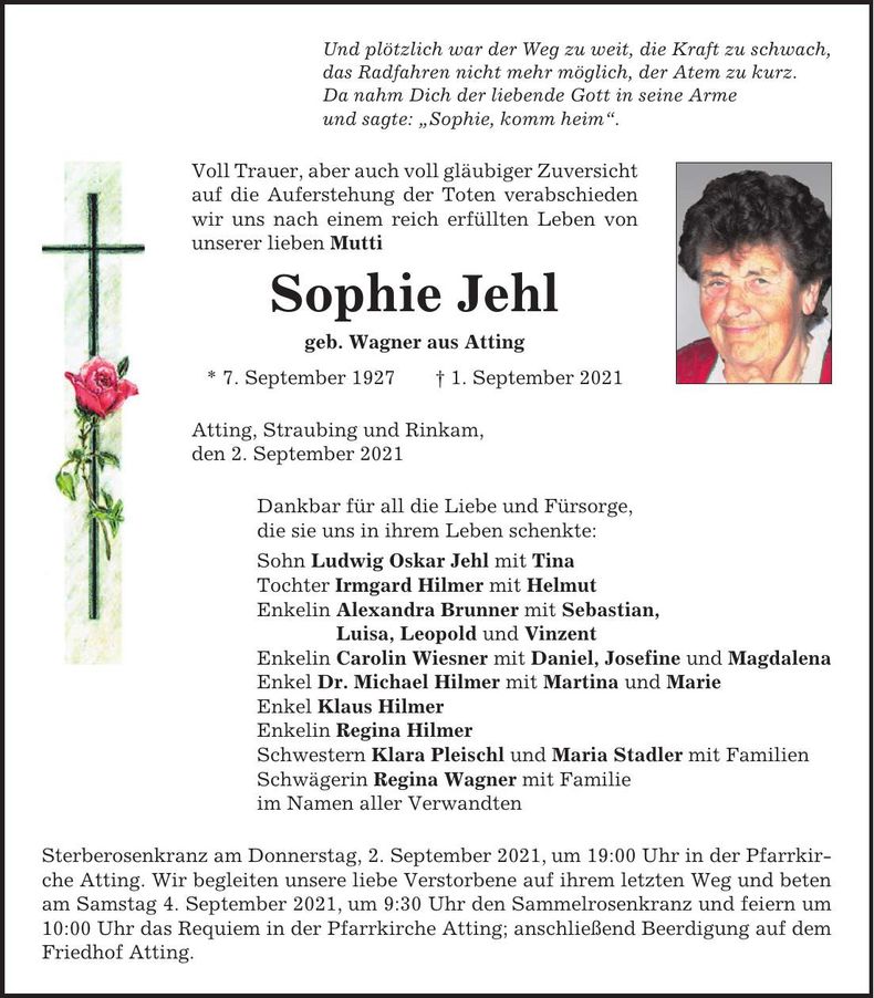 Traueranzeige Sophie Jehl
