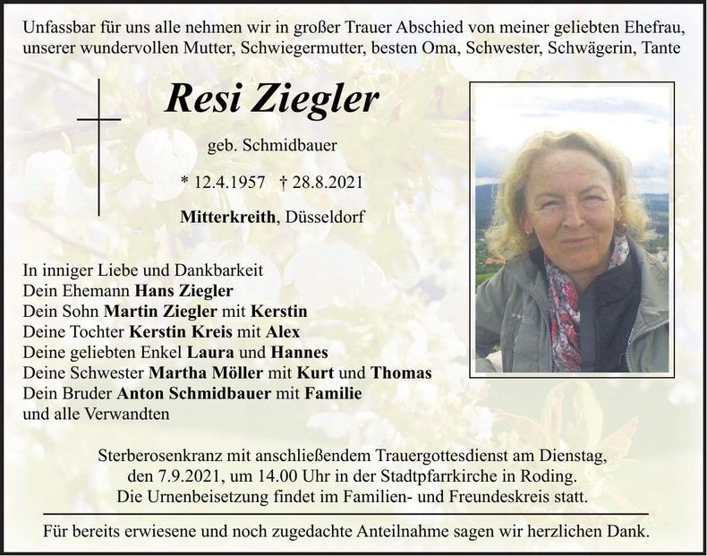 Traueranzeige Resi Ziegler