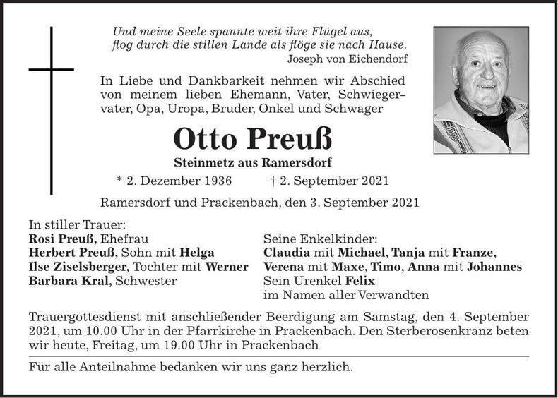 Traueranzeige Preuß Otto