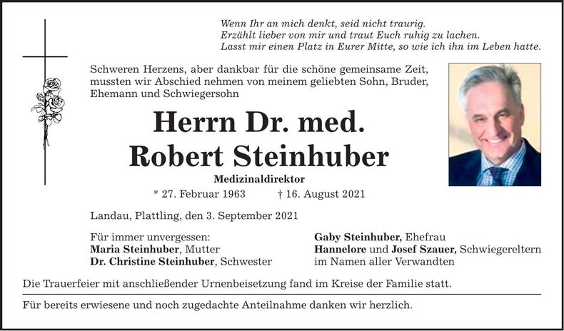 Traueranzeige Robert Steinhuber