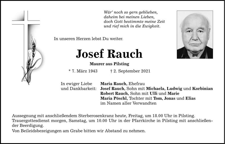 Traueranzeige Josef Rauch