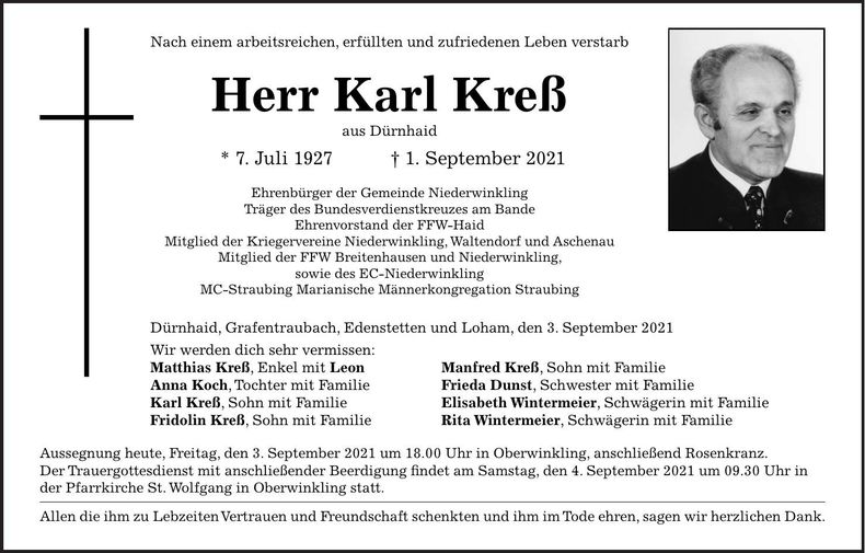 Traueranzeige Karl Kreß
