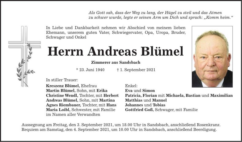Traueranzeige Andreas Blümel