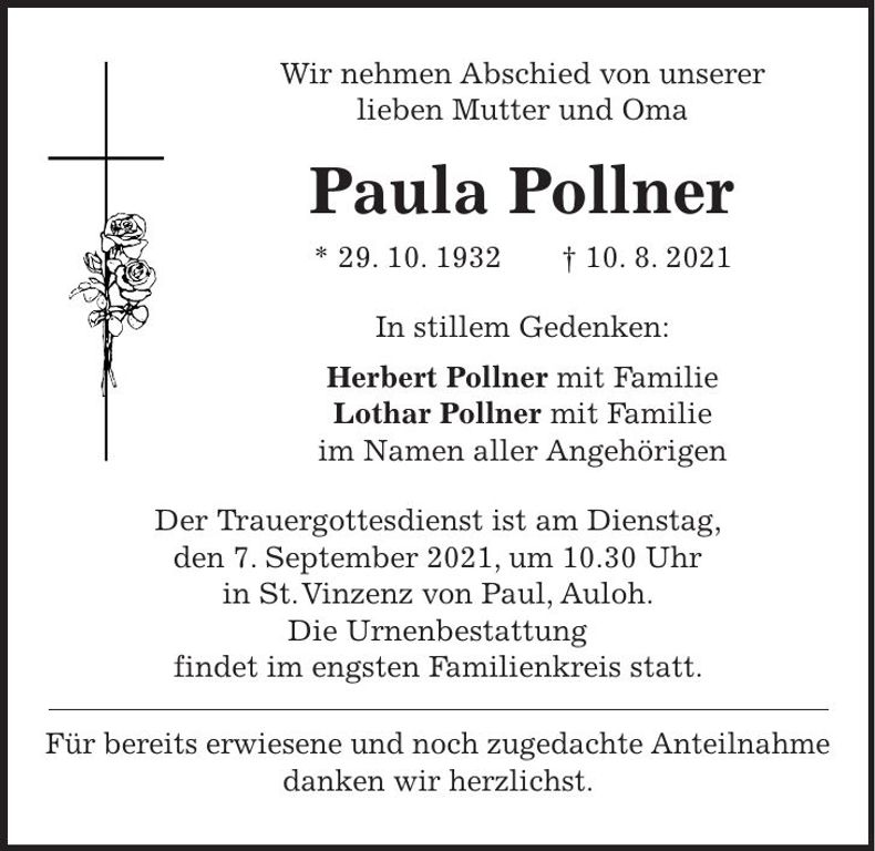 Traueranzeige Paula Pollner