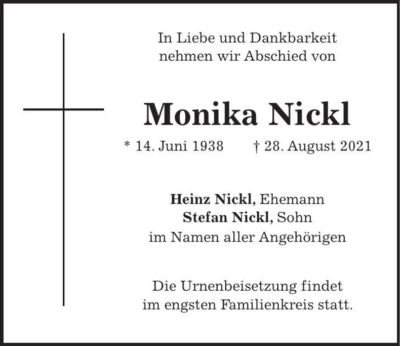 Traueranzeige Monika Nickl