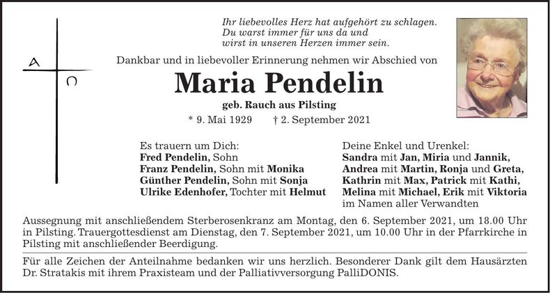 Traueranzeige Maria Pendelin