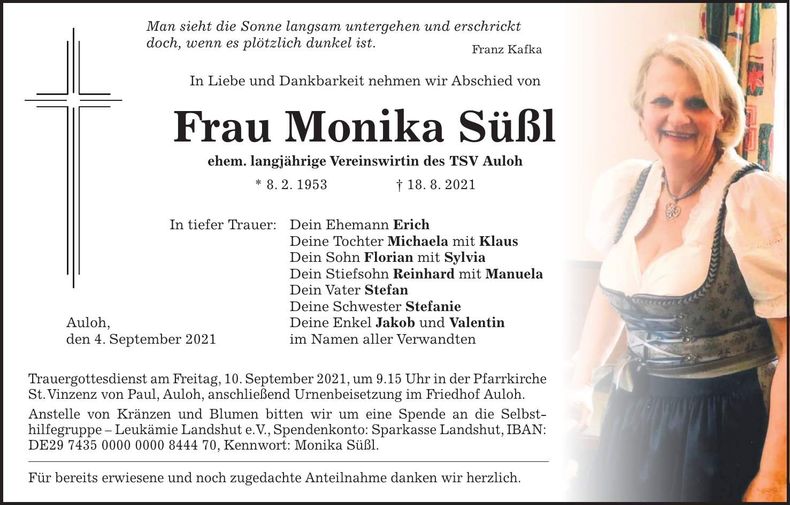Traueranzeige Monika Süßl