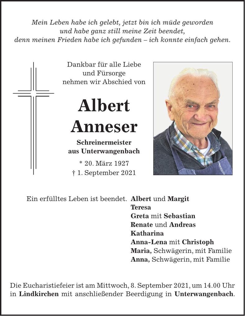 Traueranzeige Albert Anneser