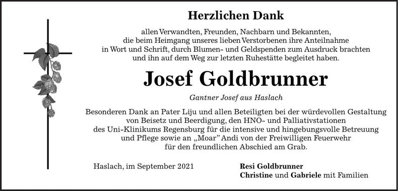 Traueranzeige Josef Goldbrunner