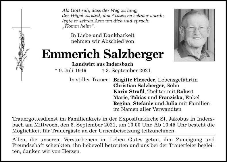 Traueranzeige Emmerich Salzberger