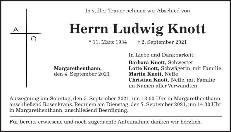 Traueranzeige Ludwig Knott