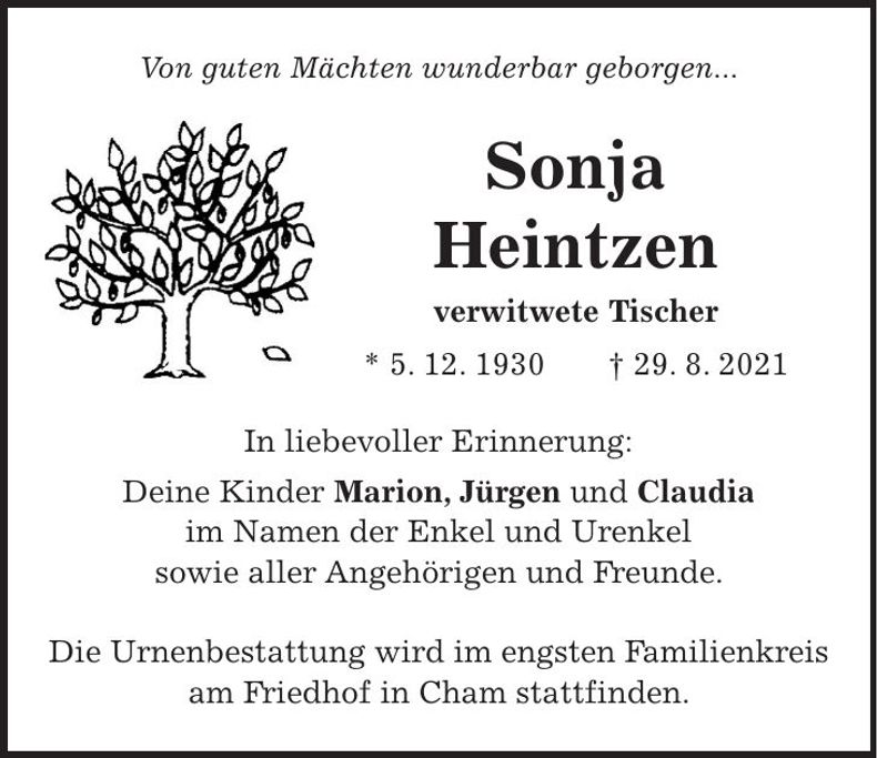 Traueranzeige Sonja Heintzen