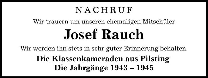 Traueranzeige Josef Rauch