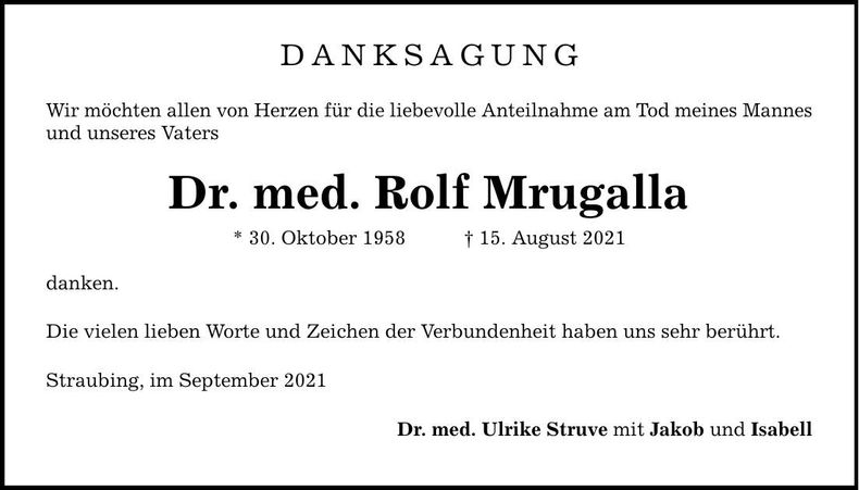 Traueranzeige Rolf Mrugalla Dr. med.