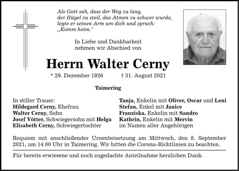 Traueranzeige Walter Cerny