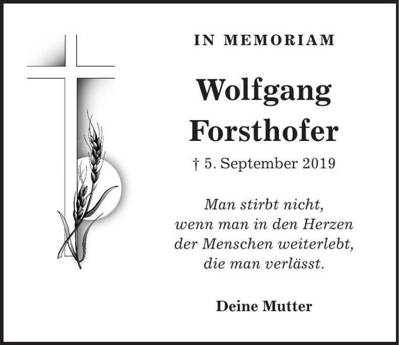 Traueranzeige Wolfgang Forsthofer