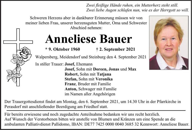 Traueranzeige Anneliese Bauer