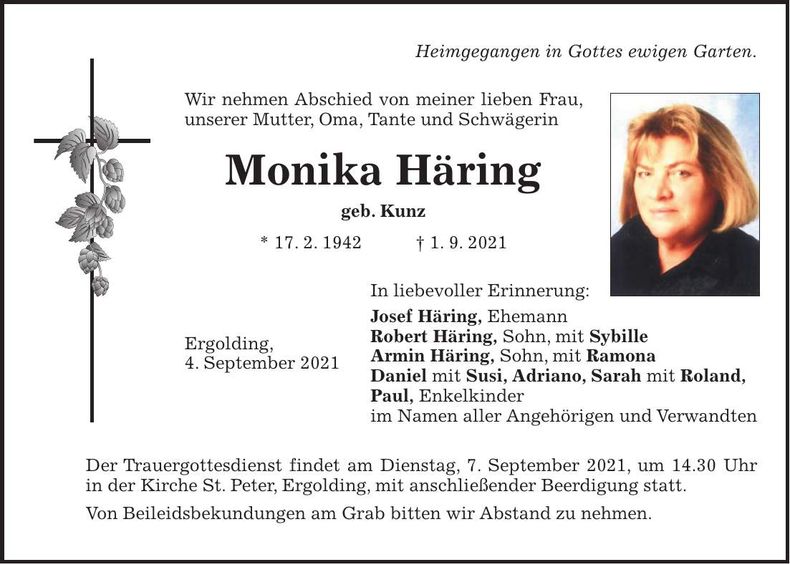 Traueranzeige Monika Häring