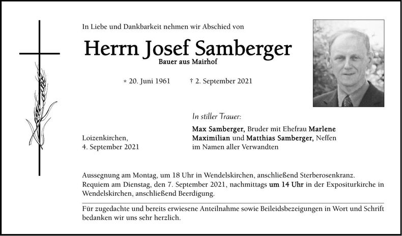 Traueranzeige Josef Samberger