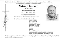 Traueranzeige Vitus Hauser