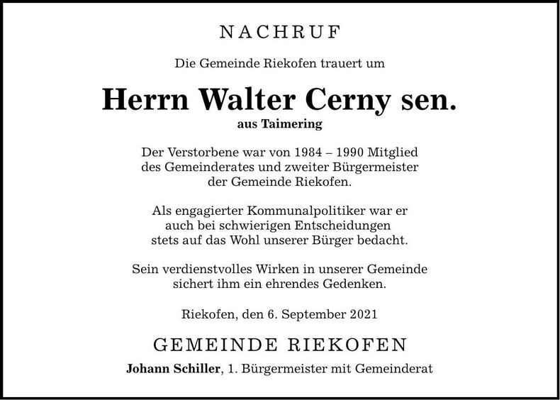Traueranzeige Walter Cerny sen.