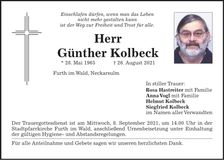 Traueranzeige Günther Kolbeck