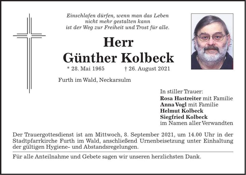Traueranzeige Günther Kolbeck
