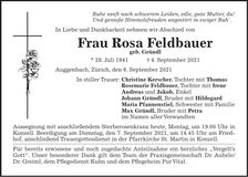 Traueranzeige Rosa Feldbauer