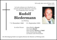 Traueranzeige Rudolf Biedermann