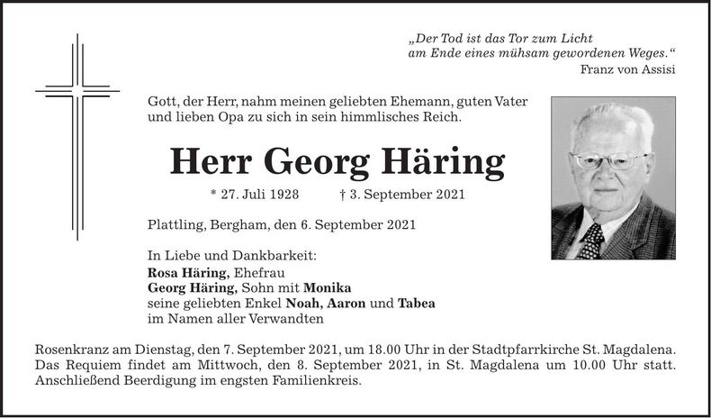 Traueranzeige Georg Häring