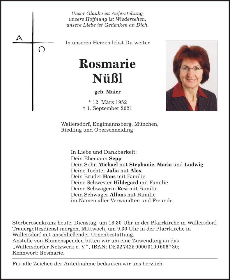 Traueranzeige Rosmarie Nüßl