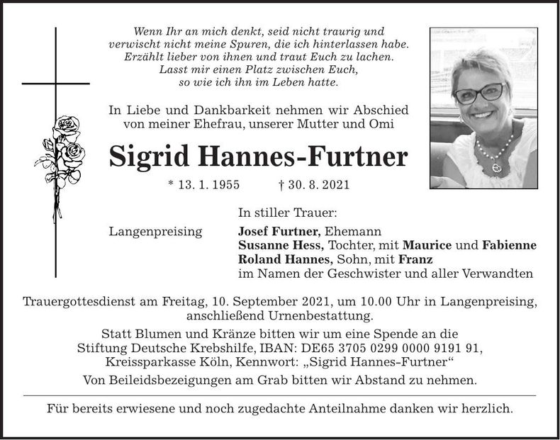 Traueranzeige Sigrid Hannes-Furtner