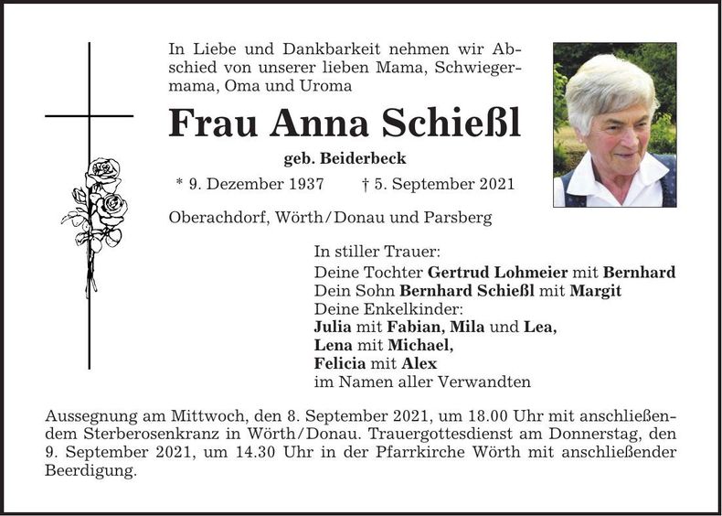 Traueranzeige Anna Schießl