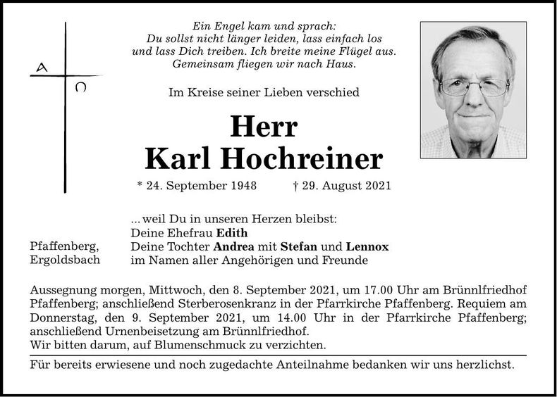 Traueranzeige Karl Hochreiner